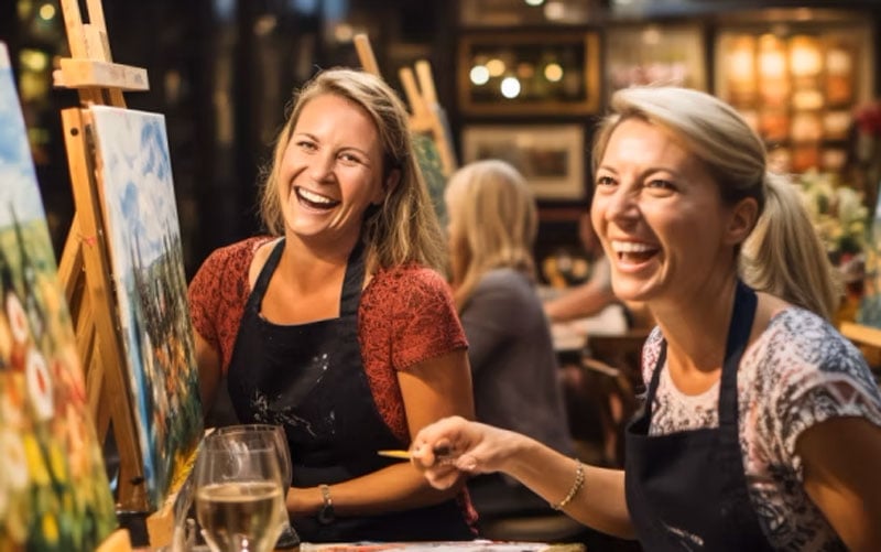 Enjoy a casual painting session with cocktails and sunset.